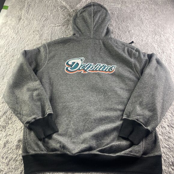 Miami Dolphins Jacket Mens XXL Gray Black NFL Pro Line Hoodie Fleece Lined Retro - Picture 2 of 10